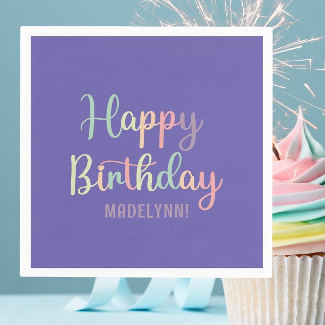 Pastel Watercolor Lila Happy Birthday Serviette (napkins
)