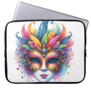 PASTEL WATERCOLOR MARDI GRAS MASK & FEATHERS LAPTOPSCHUTZHÜLLE