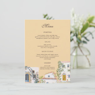 Pastel Watercolor Mediterranean Italian Wedding Menükarte
