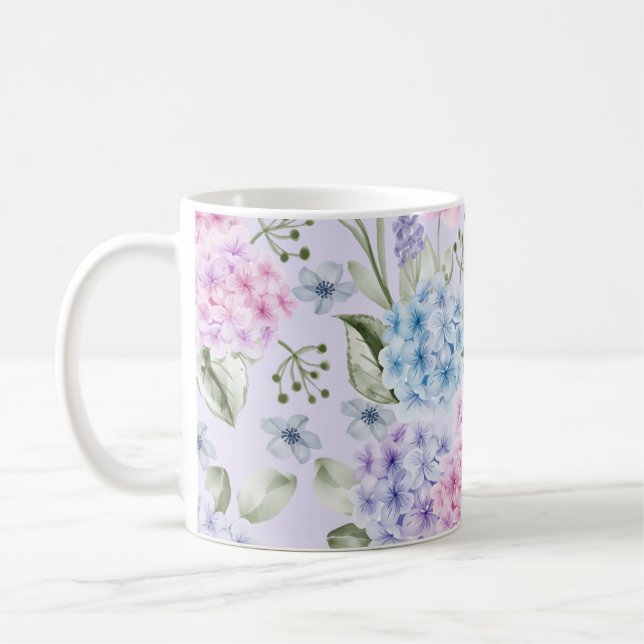 Pastel Watercolor Mixed Color Hydrangea-Blume Kaffeetasse (Links)