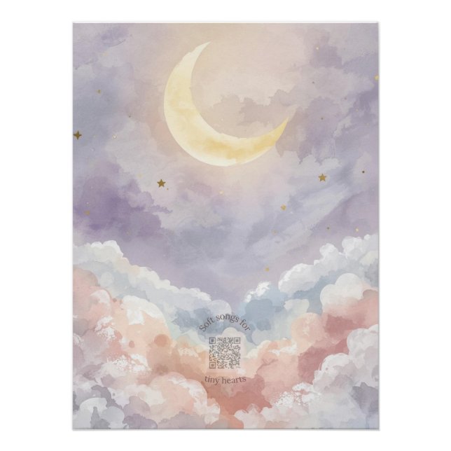 Pastel Watercolor Moon & Cloud Nursery Wall Art Poster (Vorderseite)