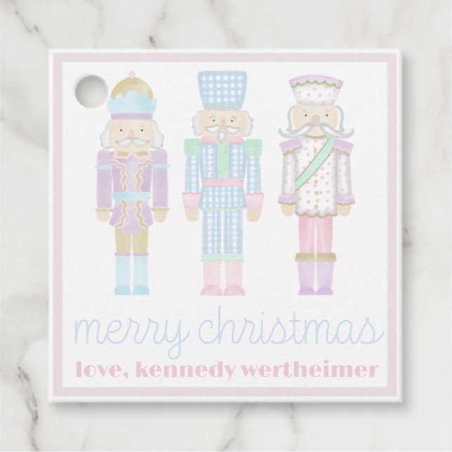 Pastel Watercolor Nutcracker Geschenketiketten Geschenkanhänger (Vorderseite)