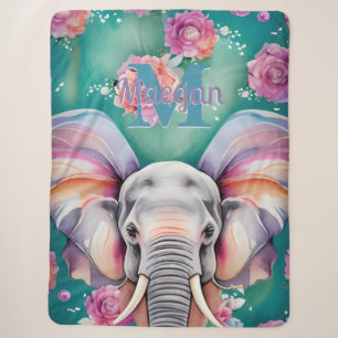 Pastel Watercolor Ombre Floral Elephant Sherpadecke
