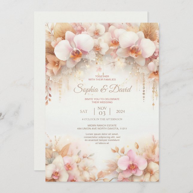 Pastel Watercolor Orchids Wedding Einladung (Vorne/Hinten)