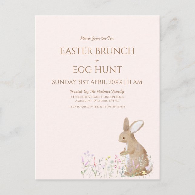 Pastel Watercolor Ostereier Hunt Brunch Budget Postkarte (Vorderseite)