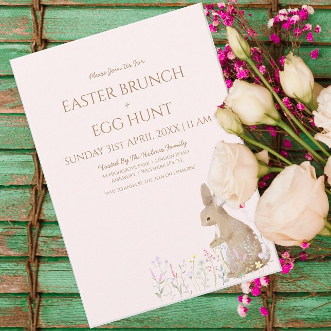 Pastel Watercolor Osterfest Bunny Egg Hunt Brunch Einladung (Von Creator hochgeladen)