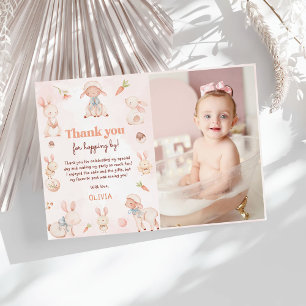 Pastel Watercolor Osterfest Bunny Geburtstag Foto Dankeskarte