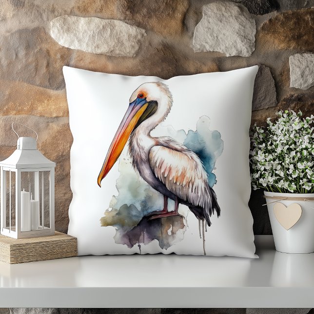 Pastel Watercolor Pelican Louisiana Staat Kissen (Von Creator hochgeladen)