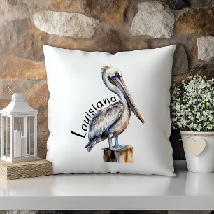 Pastel Watercolor Pelican Louisiana Staat Kissen