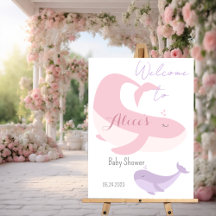 Pastel Watercolor Pink Lilac Whale Babydusche