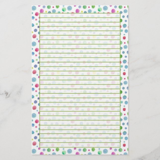 Pastel Watercolor Polka Dots Blue Green Lined Briefpapier (Vorderseite)
