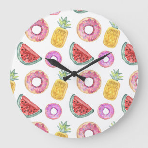 Pastel Watercolor Pool Float Pattern Große Wanduhr