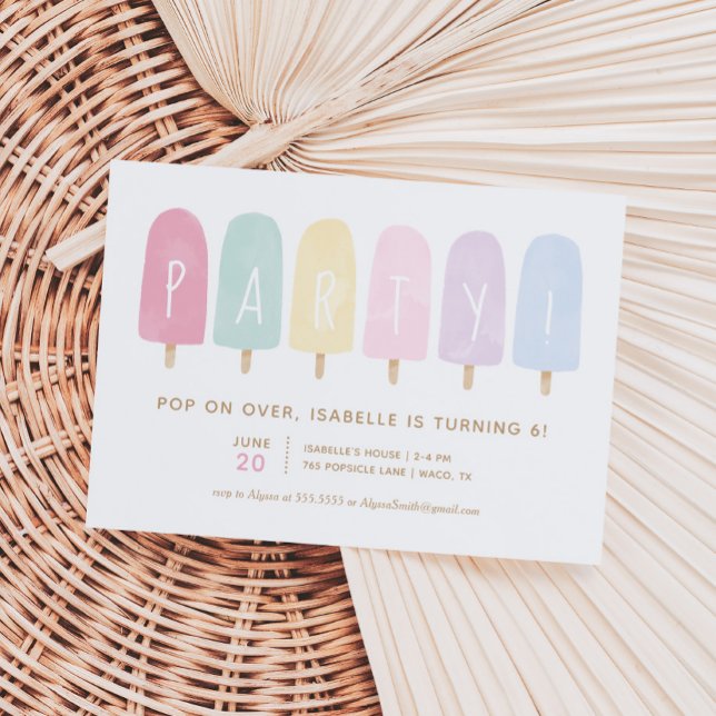 Pastel Watercolor Popsicle Girl Birthday Party Einladung (Von Creator hochgeladen)