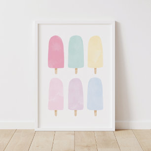 Pastel Watercolor Popsicle Girls Room Poster