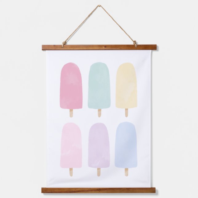 Pastel Watercolor Popsicle Girls Room Wandteppich Mit Holzrahmen (Vorderseite)