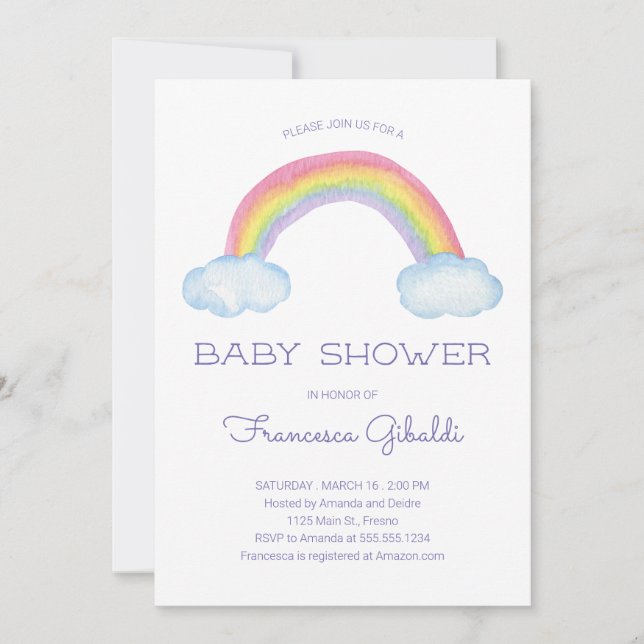 Pastel Watercolor Rainbow and Sprinkle Baby Showro Einladung (Vorderseite)