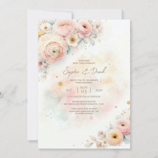 Pastel Watercolor Ranunculus Wedding Einladung