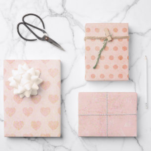 Pastel Watercolor Rose Gold Herz Geschenkpapier Set