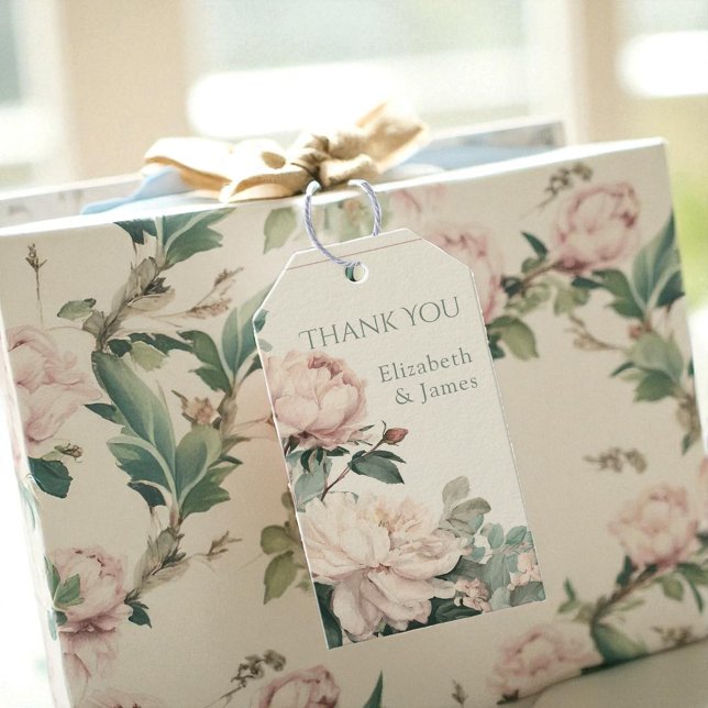 Pastel Watercolor Rose Peonies Floral Wedding Geschenkanhänger (Pastel Watercolor Rose Peonies Floral Wedding Gift Tags)