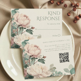Pastel Watercolor Rose Peonies Floral Wedding RSVP Karte
