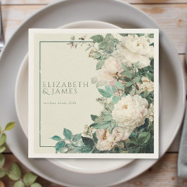 Pastel Watercolor Rose Peonies Floral Wedding Serviette