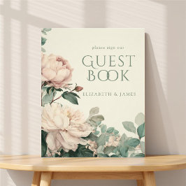 Pastel Watercolor Rose Wedding Guest Book Sign Fotodruck