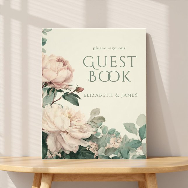 Pastel Watercolor Rose Wedding Guest Book Sign Fotodruck (Von Creator hochgeladen)