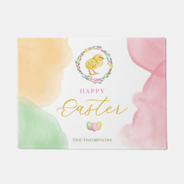 Pastel Watercolor Splashes With Chick Happy Easter Fußmatte