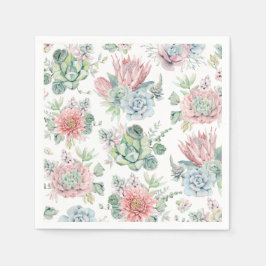 Pastel Watercolor Sukkuläres Muster Geburtstag Serviette