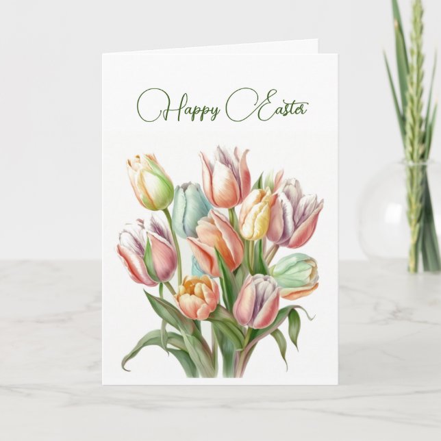 Pastel Watercolor Tulips Pastel Happy Oaster Karte (Vorderseite)