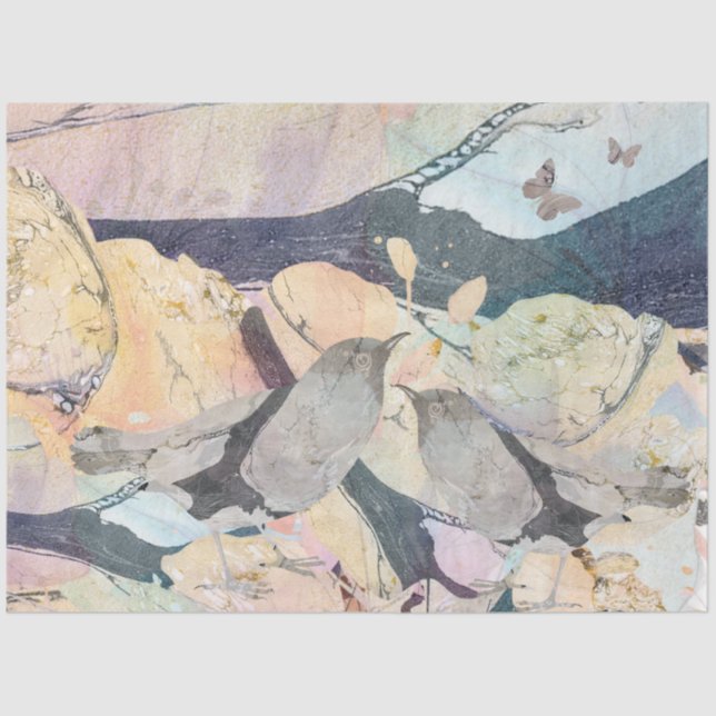 Pastel Watercolor - Vögel & Schmetterlinge Seidenpapier (Vorderseite)
