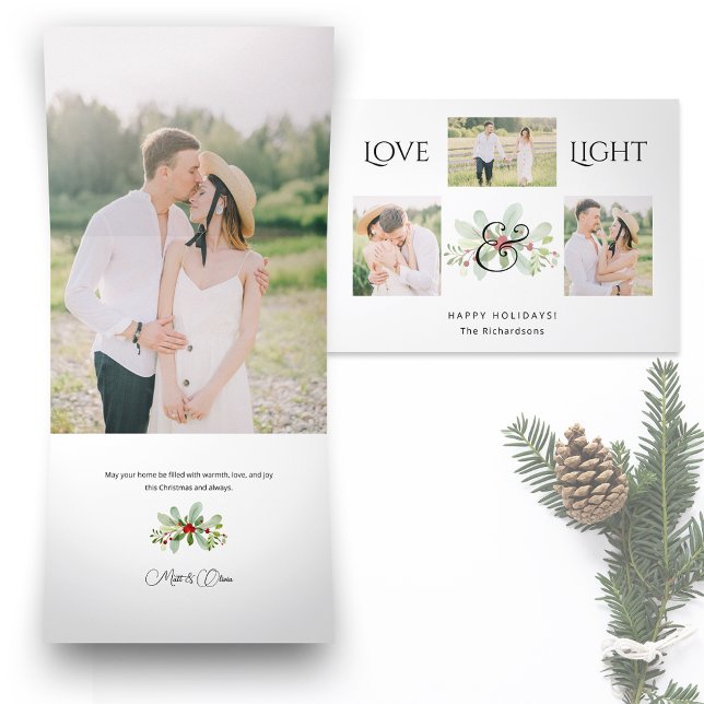 Pastel Watercolor Weihnachtsblume 3-Foto Dreifach Gefaltete Urlaubskarte (Von Creator hochgeladen)