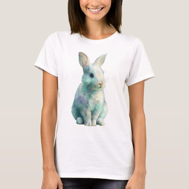 Pastel Watercolor Whimsical Bunny Rabbit Women T-Shirt (Vorderseite)