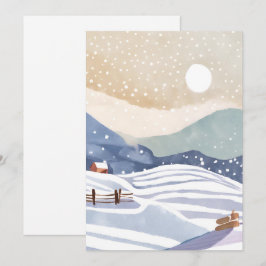 Pastel Watercolor Winter Hills Feiertagskarte