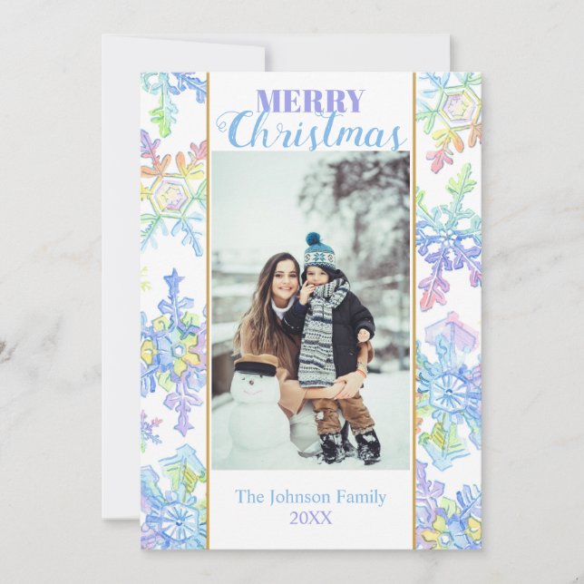 Pastel Watercolor Winter Snowflake Foto Weihnachte (Vorderseite)