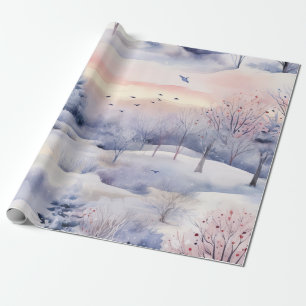Pastel Watercolor Winterwaldmuster Geschenkpapier