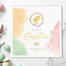 Pastel Watercolor Yellow Baby Chick Happy Easter