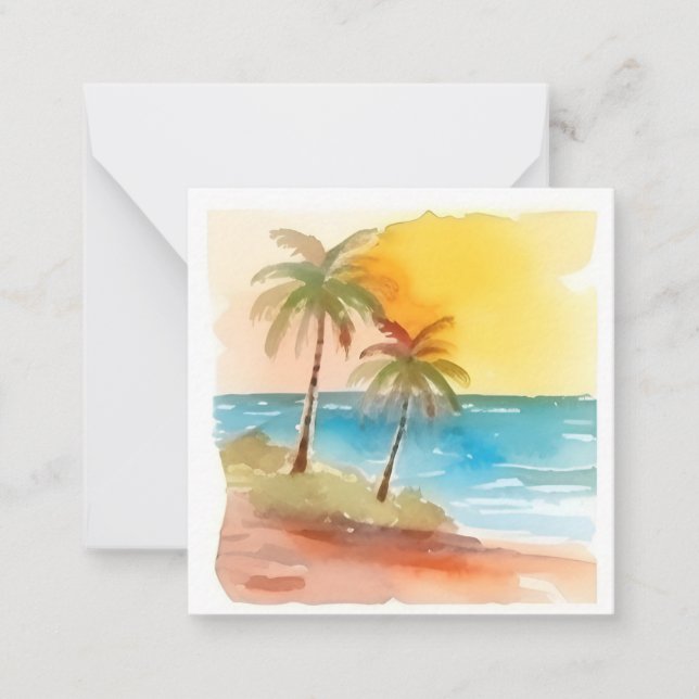 Pastel Watercolor Yellow Tropical Palm Tree Mitteilungskarte (Vorderseite)