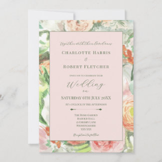 Pastel Watercolour Flower Wedding Invitation Einladung