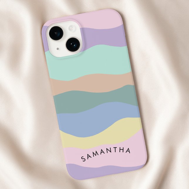 Pastel Wavy Muster Personalisiert Curvy Name Case-Mate iPhone Hülle (Pastel Wavy Pattern Personalized Curvy Name Case-Mate iPhone Case)