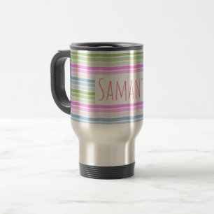 Pastel Wavy Streifen Moderne Personalisiert Reisebecher