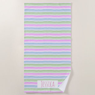 Pastel Wavy Streifen Moderne Personalisiert Strandtuch