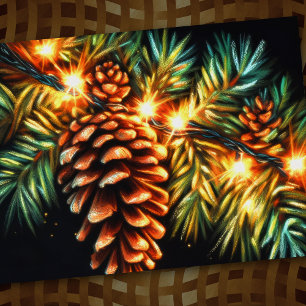 Pastel-Weihnachts-Holiday-Lichterkette Zapfen Karte