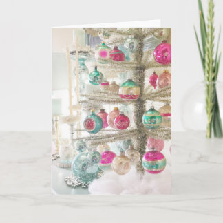 Pastel Weihnachtsbaum mit Vintagen Ornamenten Karte
