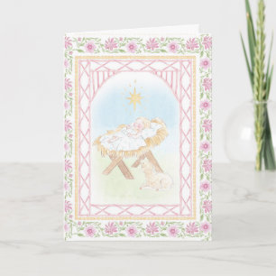 Pastel Weihnachtsgeschichte Baby Jesus in einer Kr Karte