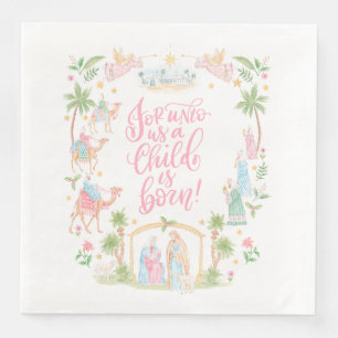 Pastel-Weihnachtsgeschichte Uns ist ein Kind geb Serviette