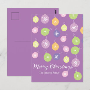 Pastel-Weihnachtsornamente Schneeflocken Violett Postkarte