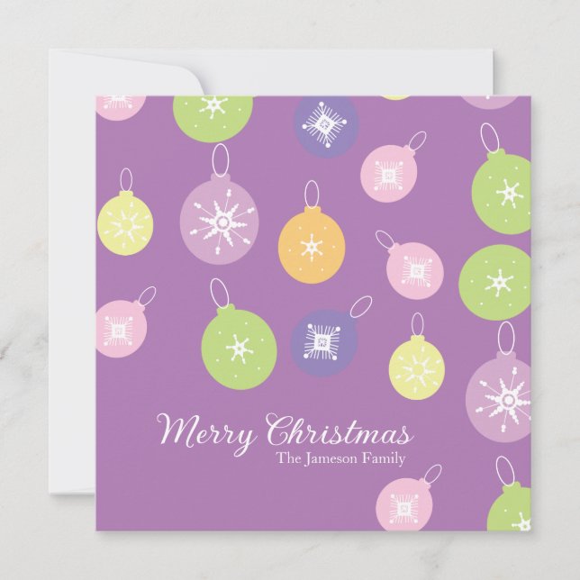 Pastel Weihnachtsschmuck Snowflakes Violett Karte (Vorderseite)