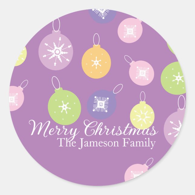 Pastel Weihnachtsschmuck Snowflakes Violett Runder Aufkleber (Vorderseite)