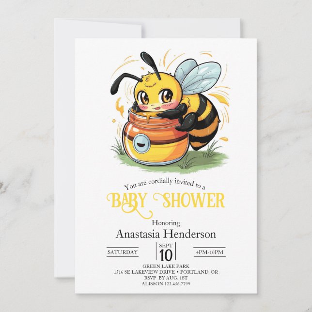 Pastel Whimsical Bee Baby Dusche Einladung (Vorderseite)